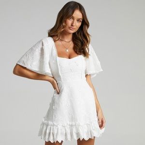 Showpo Fancy a Spritz Square Neck Dress in White Embroidery NWT